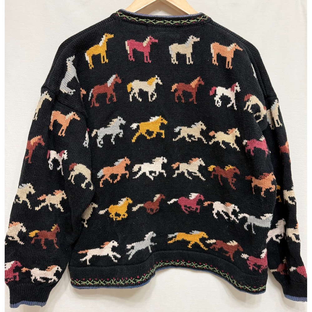 Christine Foley Vintage Horse Knit Cardigan Black Earth Tones Size 2 - Picture 2 of 4
